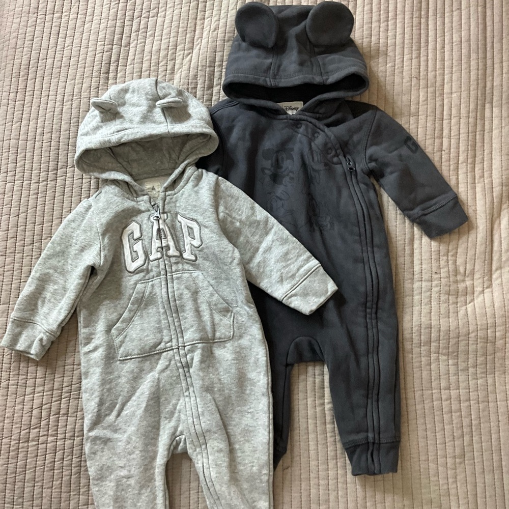 GAP Gray and Black Footies Soft Cotton One Pieces